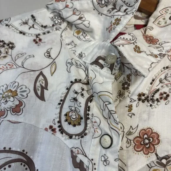 Panhandle Slim Womens XL White Paisley Western Rodeo Ranchwear Cowgirl Fit Shirt - Picture 13 of 16